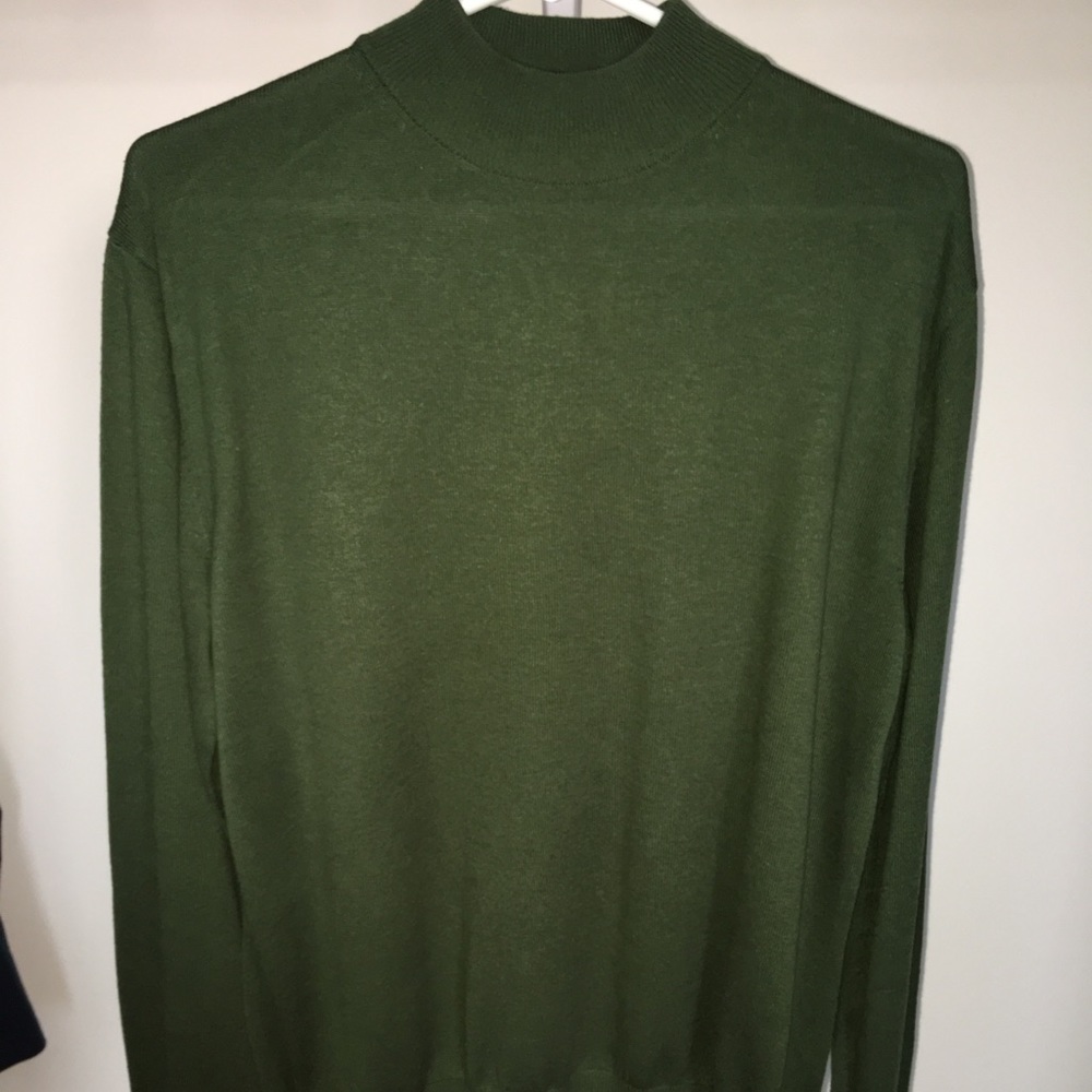 Men Green Mock Neck Sweater by Paul Fredrick
